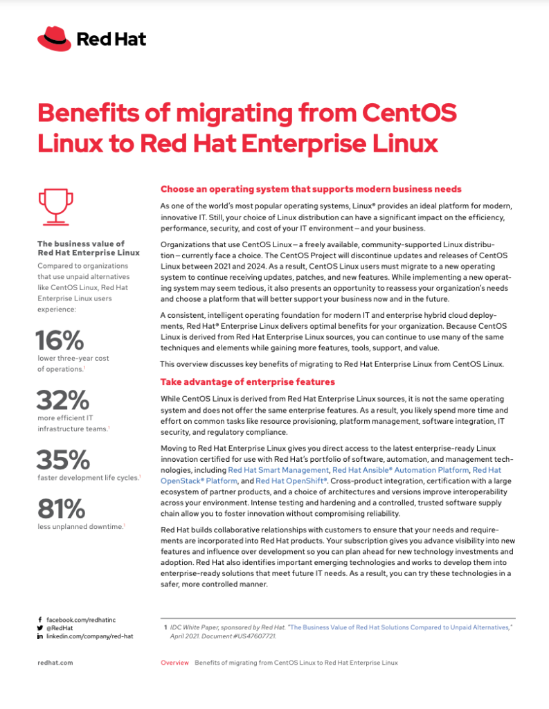 Benefits of migrating from CentOS Linux to Red Hat Enterprise Linux ...