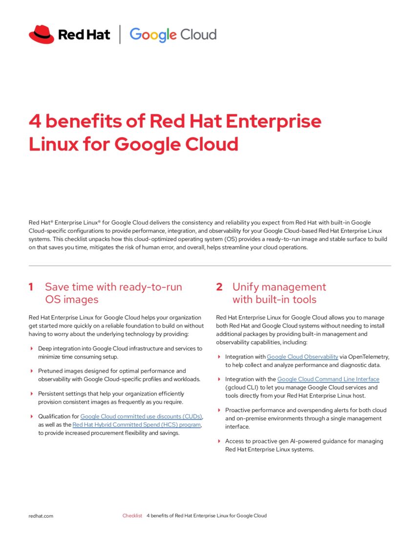 4 benefits of Red Hat Enterprise Linux for Google Cloud - Content Lead